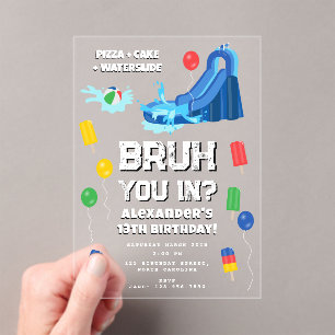 Invitaciones Acrílicas Cumpleaños de Bruh Boy con tobogán de agua para ad