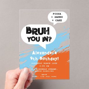 Invitaciones Acrílicas Cumpleaños de Bruh Boy Graffiti Naranja Azul Discu