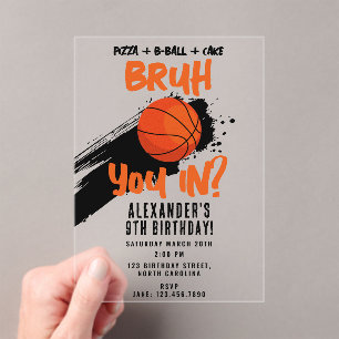 Invitaciones Acrílicas Cumpleaños de Bruh Boy Juego de Baloncesto Deporti
