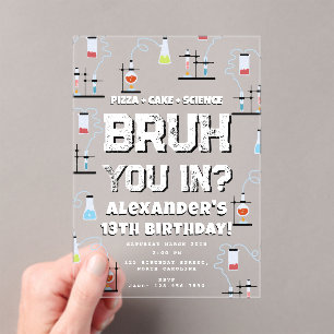 Invitaciones Acrílicas Cumpleaños de Bruh Boy Tema de Ciencia para Adoles