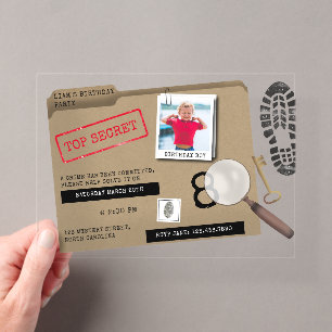 Invitaciones Acrílicas Cumpleaños de detective espía agente secreto Kids 