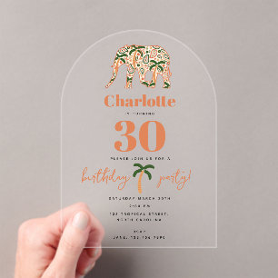 Invitaciones Acrílicas Cumpleaños de elefantes ornamentados con motivos f