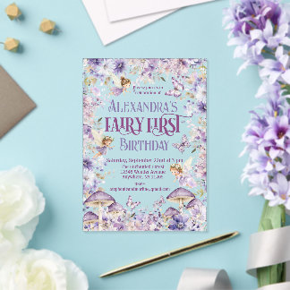 Invitaciones Acrílicas Cumpleaños de hadas florales de acuarela púrpura 
