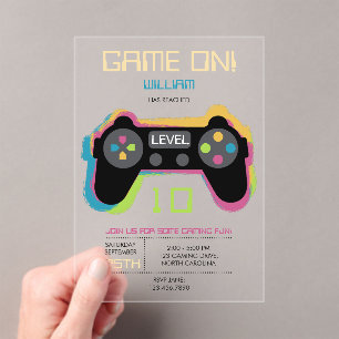 Invitaciones Acrílicas Cumpleaños de jugador de videojuegos adolescente