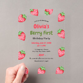 Invitaciones Acrílicas Cumpleaños de la Fresa del Primer Cumpleaños de la
