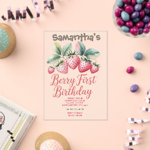 Invitaciones Acrílicas Cumpleaños de la primera fresa dulce de Berry