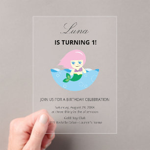 Invitaciones Acrílicas Cumpleaños de la Reina Sirena Simple y Lindo