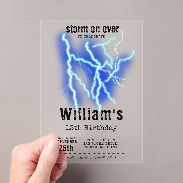 Invitaciones Acrílicas Cumpleaños de la tormenta eléctrica de tormentas r (Insitu (portátil))