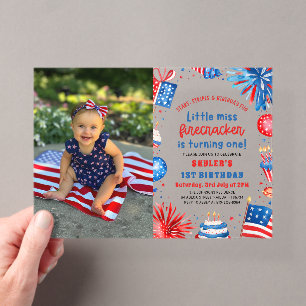 Invitaciones Acrílicas Cumpleaños de Little Miss Firecracker 4 de Julio 1