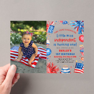 Invitaciones Acrílicas Cumpleaños de Little Miss Independent 4 de julio 1