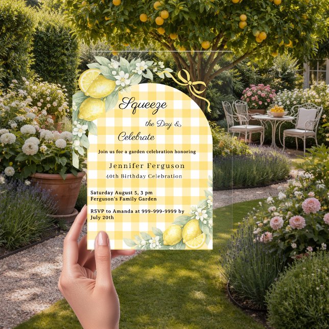 Invitaciones Acrílicas Cumpleaños de lujo de limones gingham de verano ja (Subido por el creador)