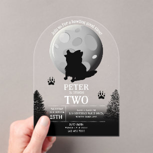 Invitaciones Acrílicas Cumpleaños de manada de lobos adorables en bosque 
