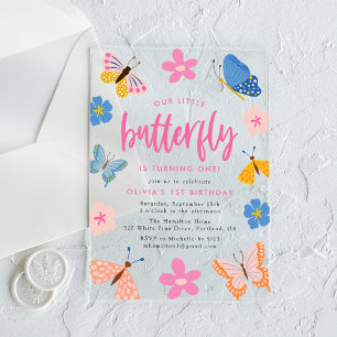 Invitaciones Acrílicas Cumpleaños de mariposas coloridas lindas 1er