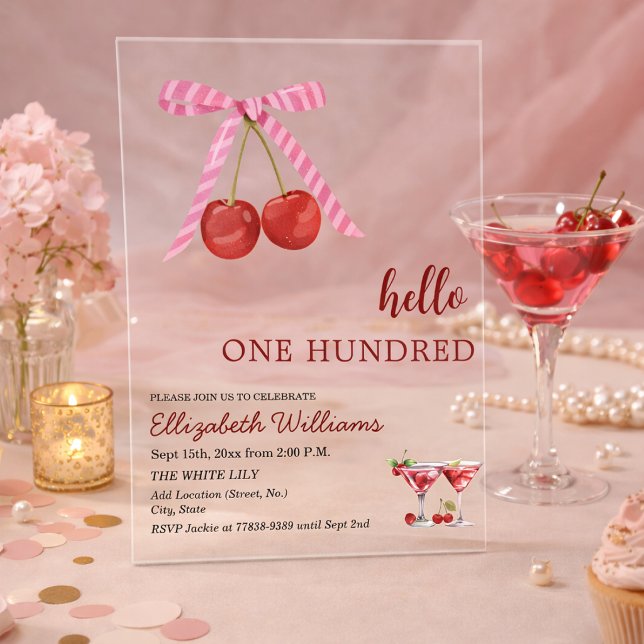 Invitaciones Acrílicas Cumpleaños de Martini de Cien Cerezas Hello (Subido por el creador)