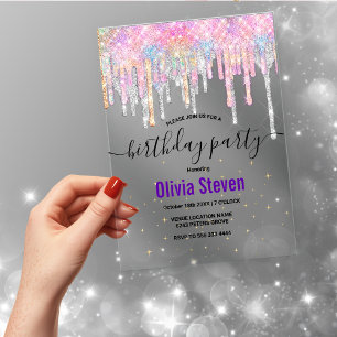 Invitaciones Acrílicas Cumpleaños de monograma con unicornio chic que got
