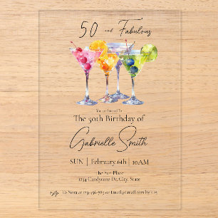 Invitaciones Acrílicas Cumpleaños de mujeres de 50 años con tema Martini