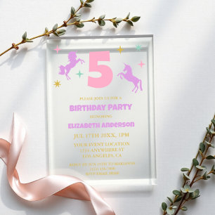 Invitaciones Acrílicas Cumpleaños de niñas unicornio mágico