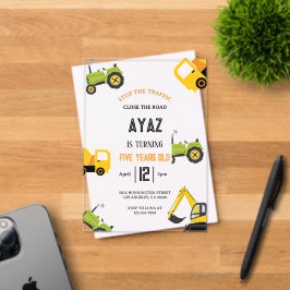 Invitaciones Acrílicas Cumpleaños de Niño Fiesta Camión de Volteo de Cons
