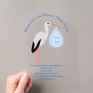 Invitaciones Acrílicas Cumpleaños de Niño Personalizado Cigüeña Azul Ador