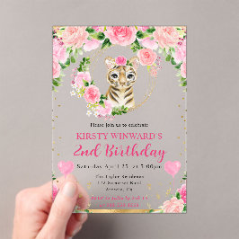 Invitaciones Acrílicas Cumpleaños de niños con tigre de jungla lindo acua