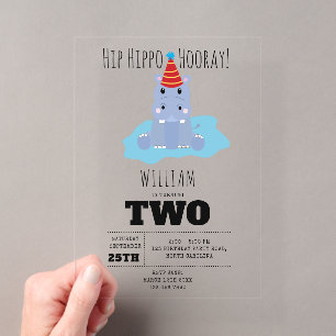 Invitaciones Acrílicas Cumpleaños de niños Hip Hipó Hipopótamo Lindo
