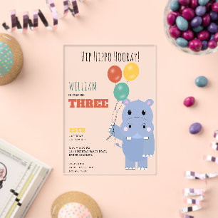 Invitaciones Acrílicas Cumpleaños de niños Hip Hipó Hipopótamo Lindo