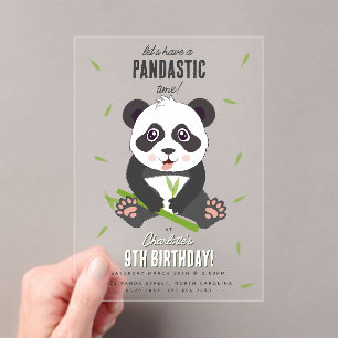 Invitaciones Acrílicas Cumpleaños de niños Oso Panda Kawaii Lindo