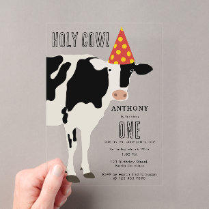Invitaciones Acrílicas Cumpleaños de niños Vaca Sagrada Fiesta de Vaca
