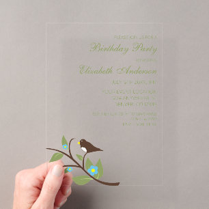 Invitaciones Acrílicas Cumpleaños de pájaro