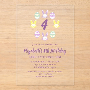 Invitaciones Acrílicas Cumpleaños de Pascua de Lavanda 4