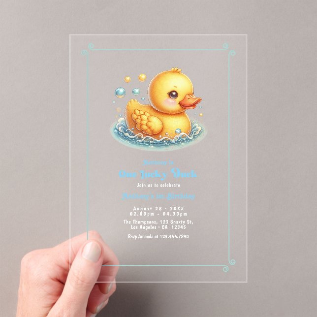 Invitaciones Acrílicas Cumpleaños de Pato Afortunado (Insitu (portátil))