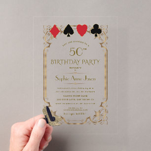 Invitaciones Acrílicas Cumpleaños de póquer de casino Art Déco de lujo Ve