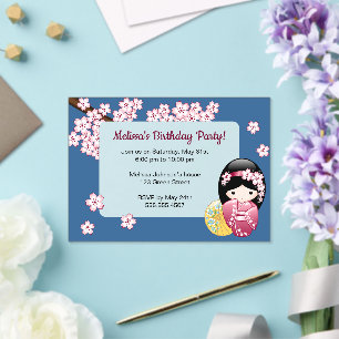 Invitaciones Acrílicas Cumpleaños de ventana transparente azul de Kokeshi