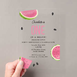 Invitaciones Acrílicas Cumpleaños de verano con sandía One in a Melon