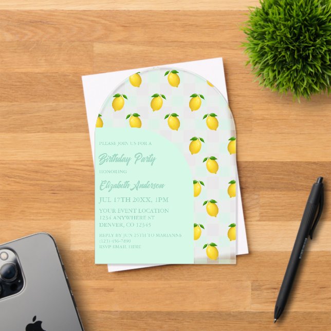 Invitaciones Acrílicas Cumpleaños de Verano de Cítricos de Limón (Insitu (Tarjeta de Invitación))
