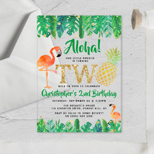 Invitaciones Acrílicas Cumpleaños de Verano Tropical Luau para Niños de 2