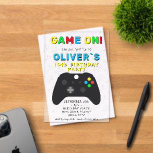Invitaciones Acrílicas Cumpleaños de videojuegos del controlador de video