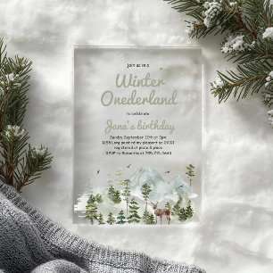 Invitaciones Acrílicas Cumpleaños de Winter ONEderland Ciervo acuarela