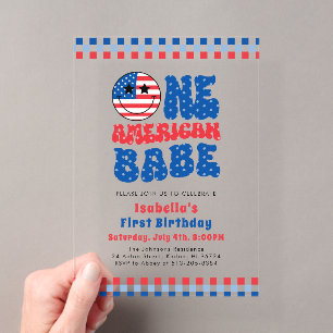 Invitaciones Acrílicas Cumpleaños del 4 de Julio de una bebé americana