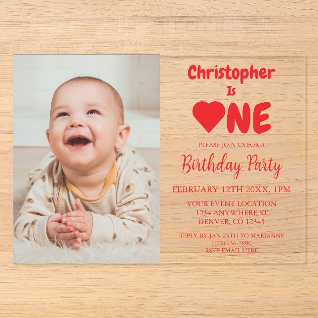 Invitaciones Acrílicas Cumpleaños del corazón 1 (Anverso)