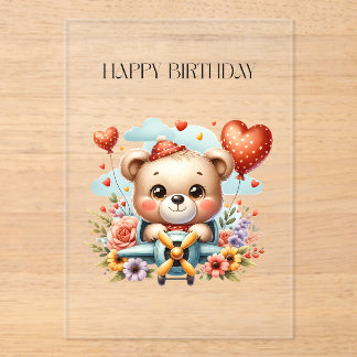 Invitaciones Acrílicas Cumpleaños del piloto de osito de peluche