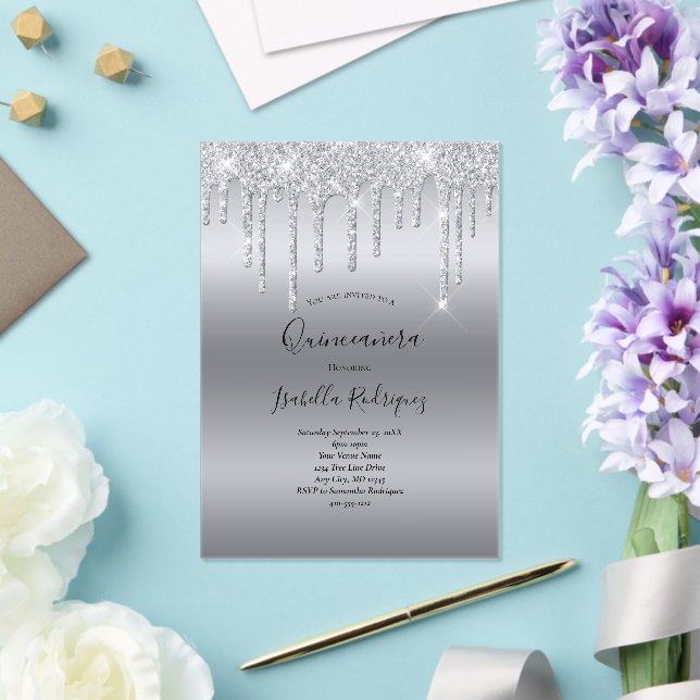 Invitaciones Acrílicas Cumpleaños del Purpurina Glam Quinceanera (Insitu (Boda))
