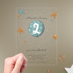 Invitaciones Acrílicas Cumpleaños del segundo globo azul lindo