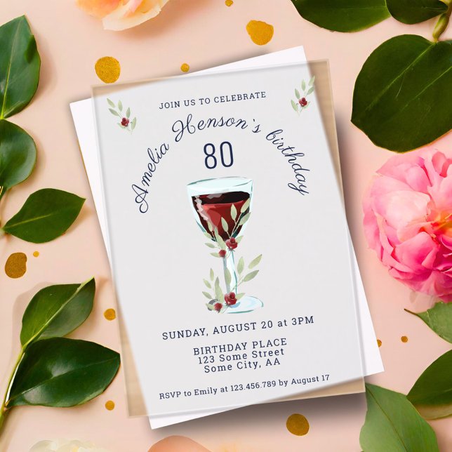 Invitaciones Acrílicas Cumpleaños del Vidrio Rojo Rústico 80 (Subido por el creador)