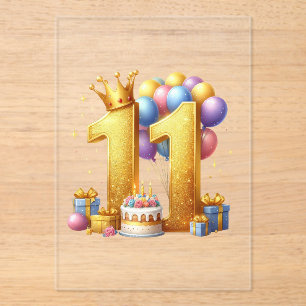 Invitaciones Acrílicas Cumpleaños dorado 11