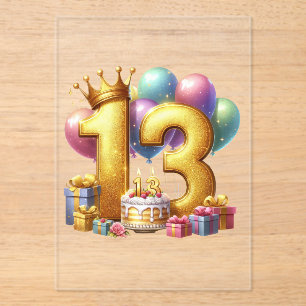 Invitaciones Acrílicas Cumpleaños dorado 13