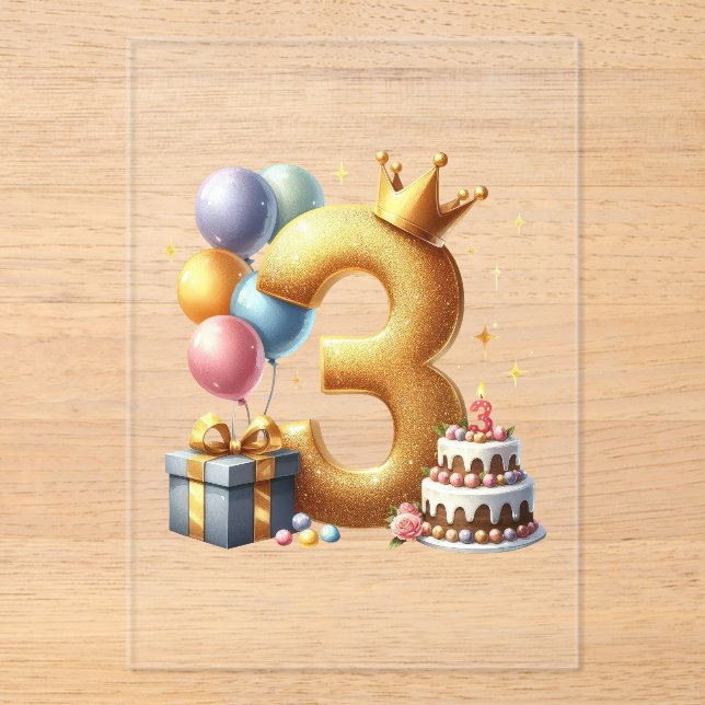 Invitaciones Acrílicas Cumpleaños dorado 3 (Anverso)