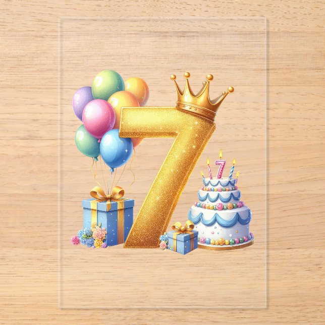 Invitaciones Acrílicas Cumpleaños dorado 7 (Anverso)