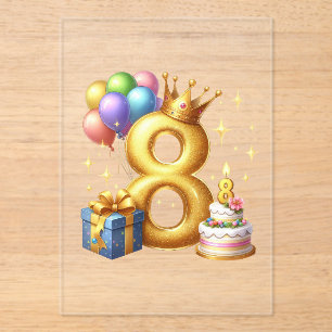 Invitaciones Acrílicas Cumpleaños dorado número 8