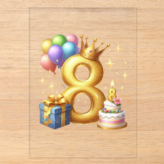 Invitaciones Acrílicas Cumpleaños dorado número 8